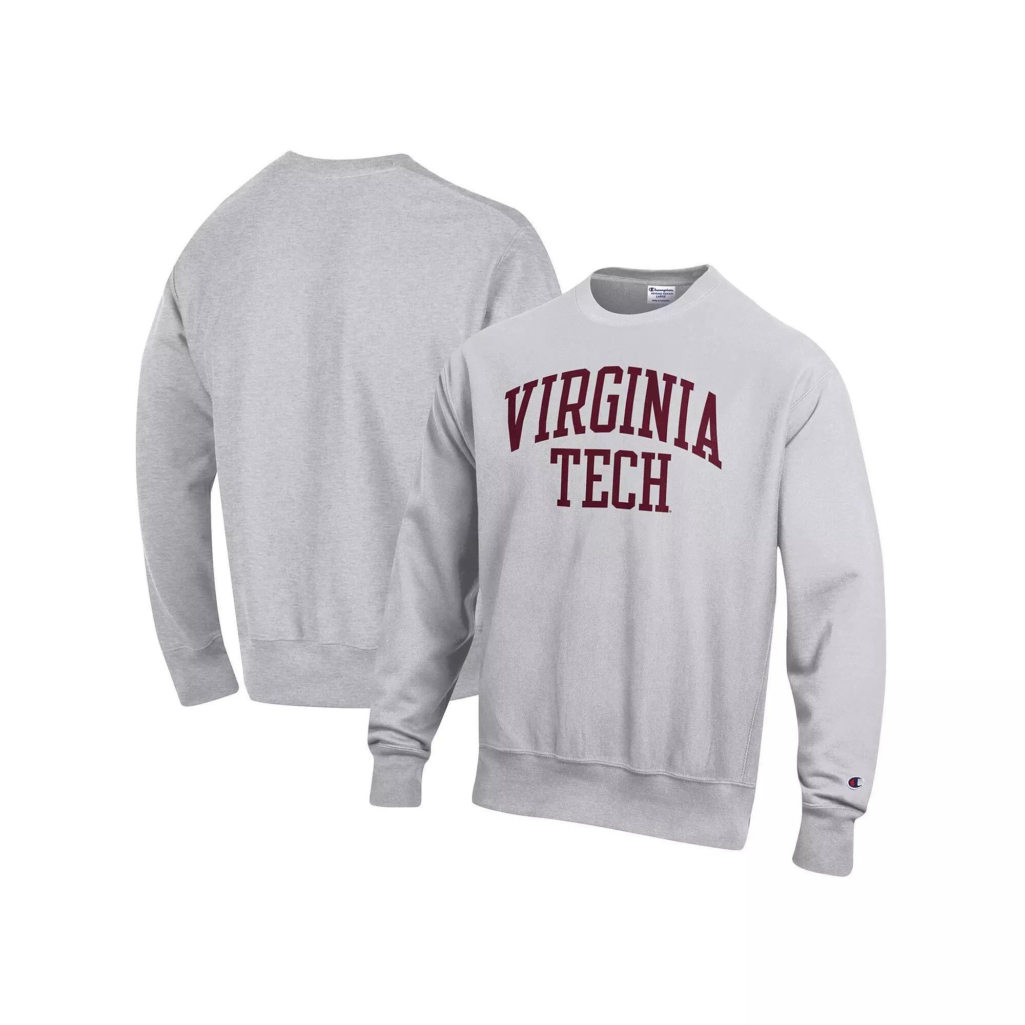 Men's Champion Heathered Gray Virginia Tech Hokies Arch Reverse Weave Pullover Sweatshirt, Size: 2XL, Grey Product Image