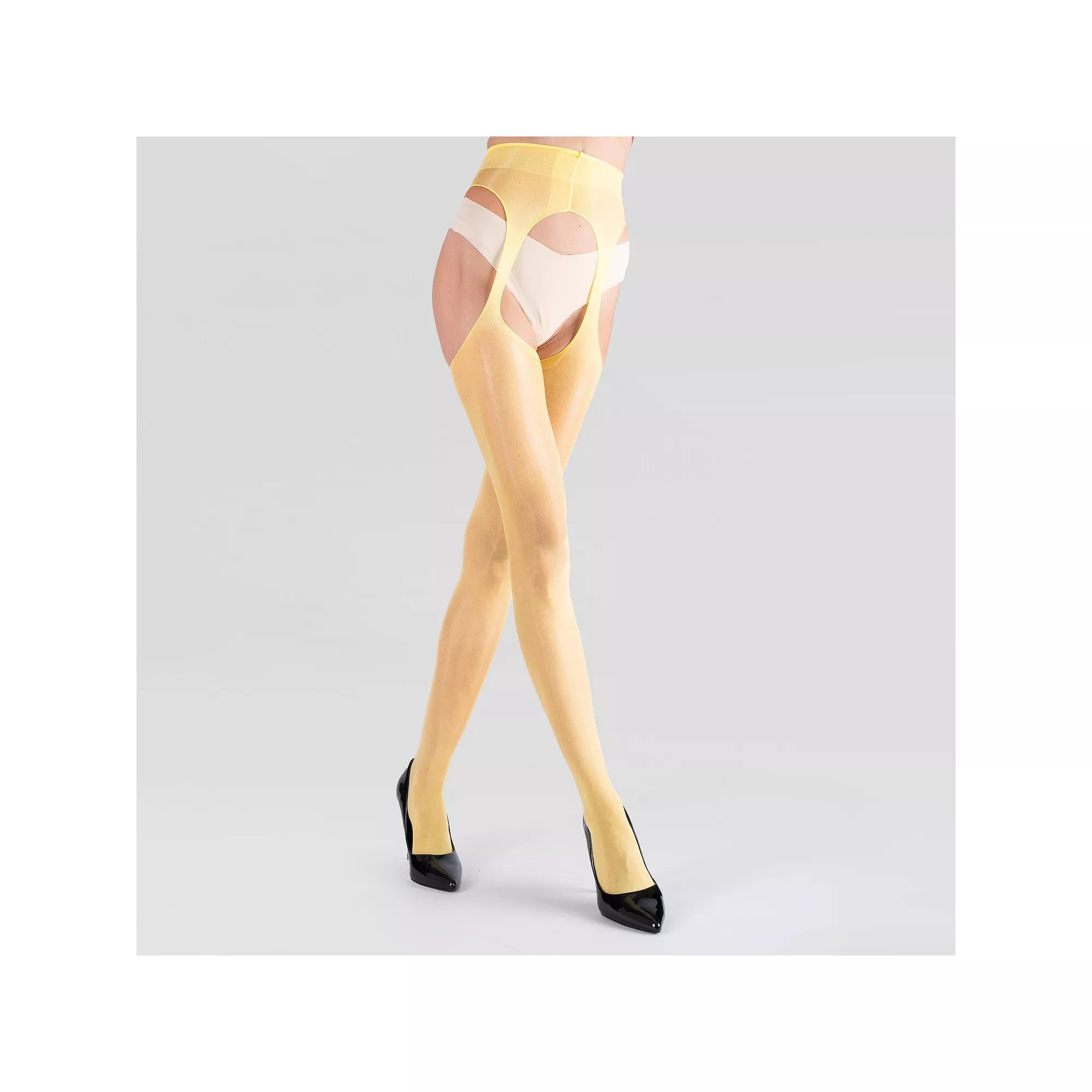 LECHERY® Sheer Suspender Tights, Women's, Size: Large-XL, Yellow Product Image