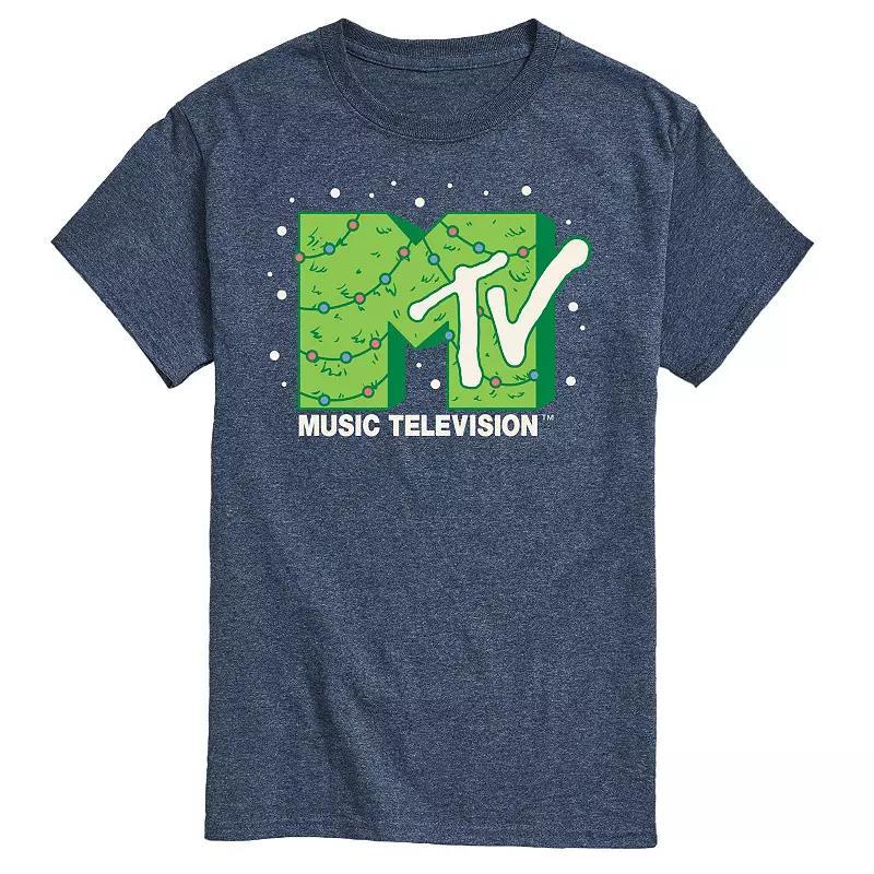 Mens MTV Christmas Tree Logo Graphic Tee Grey Blue Product Image