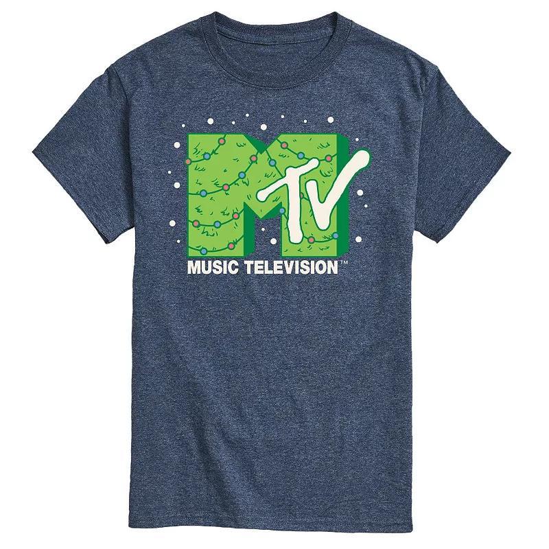 Mens MTV Christmas Tree Logo Graphic Tee Grey Blue Product Image