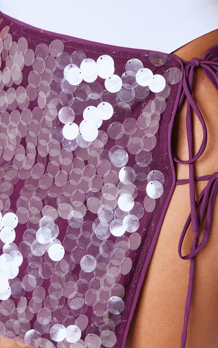 Shape Purple Sequin Tie Side Split Mini Skirt Product Image