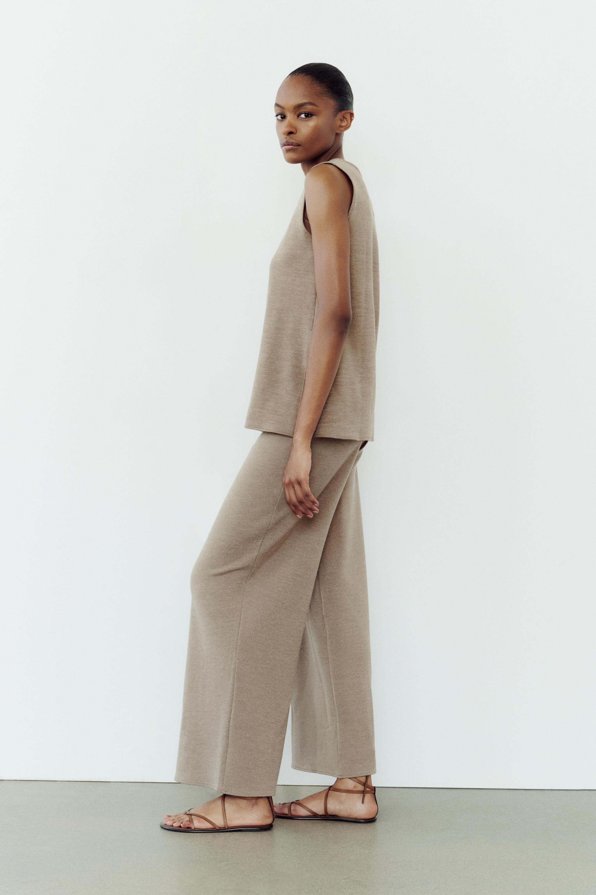 WIDE LEG SOFT PIQUÉ PANTS Product Image