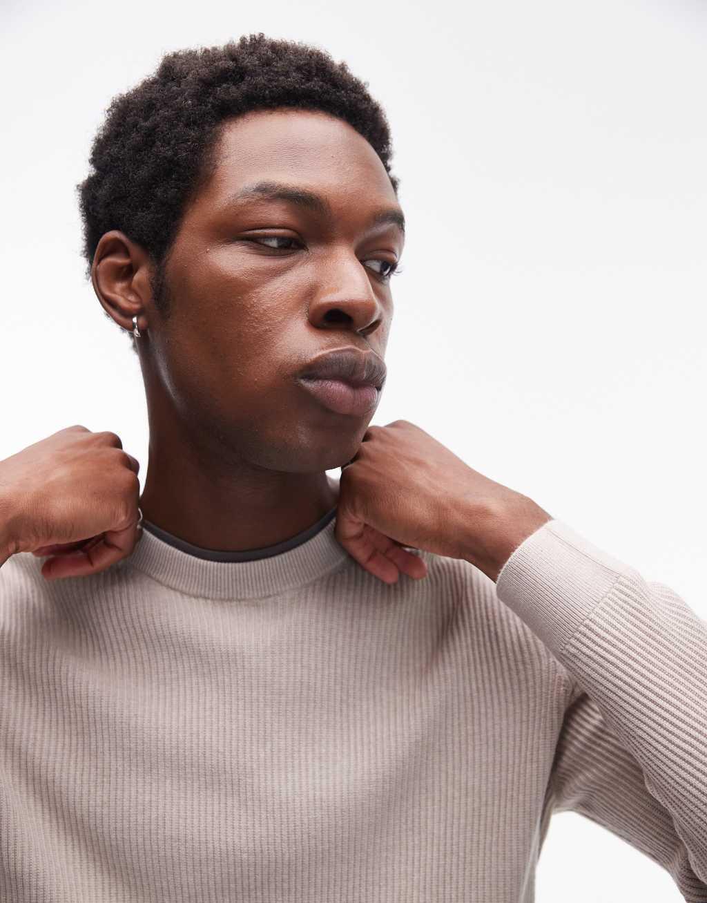 Mango round neck sweater in beige Product Image