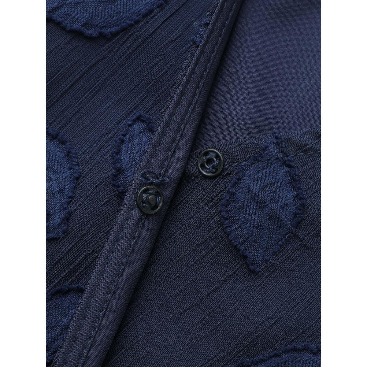Plus Size Indigo Burn-out Fabric Surplice Neckline Shirt Women Cocktail Long Sleeve Overlap Collar Party Blouses BloomChic 26/4X Product Image