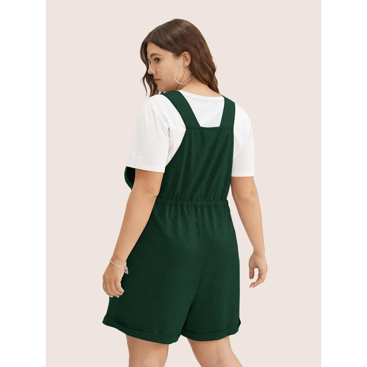 Plus Size Deepred Solid Pocket Drawstring Overall Romper Women Casual Sleeveless Non Everyday Loose Jumpsuits BloomChic 26/4X Product Image