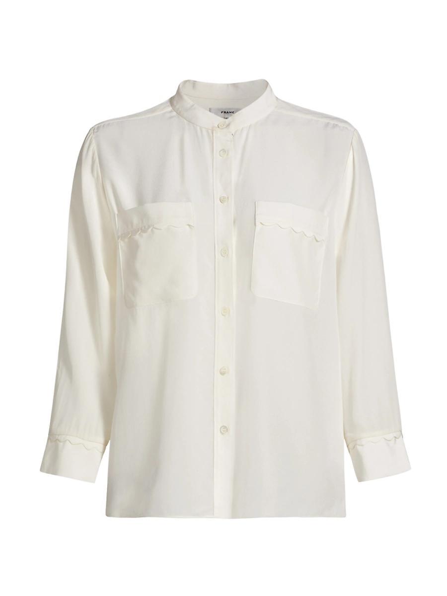 Womens Scallop Trim Silk Shirt Product Image
