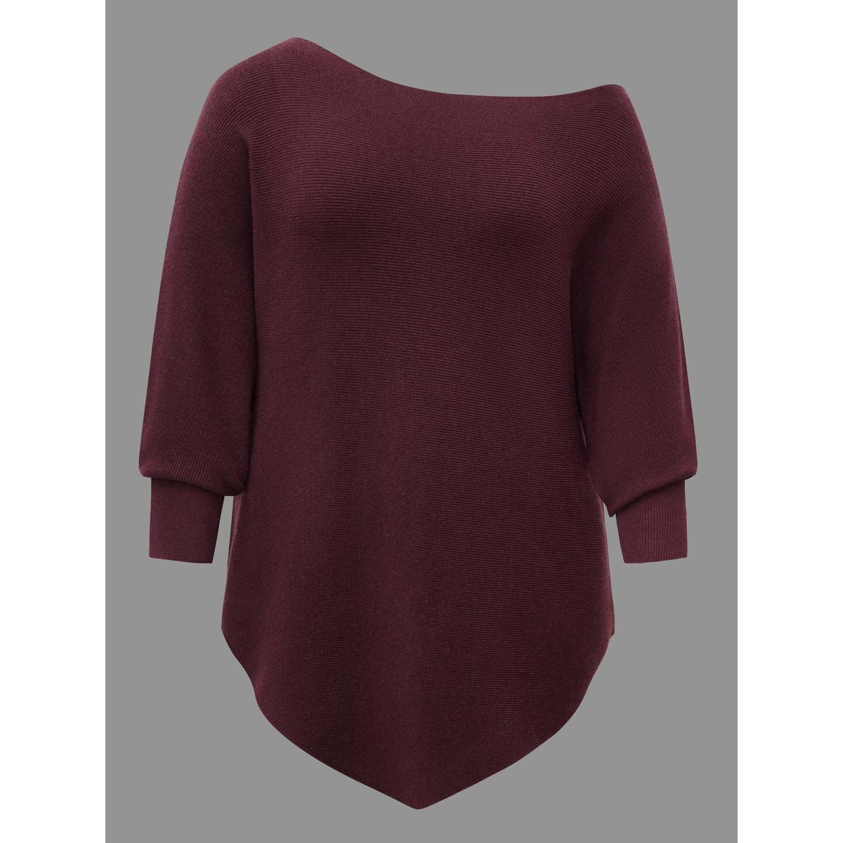 Plus Size Supersoft Essentials Solid Dolman Sleeve Pullover Deepred Women Casual Loose Long Sleeve Boat Neck Everyday Pullovers BloomChic 10/M Product Image