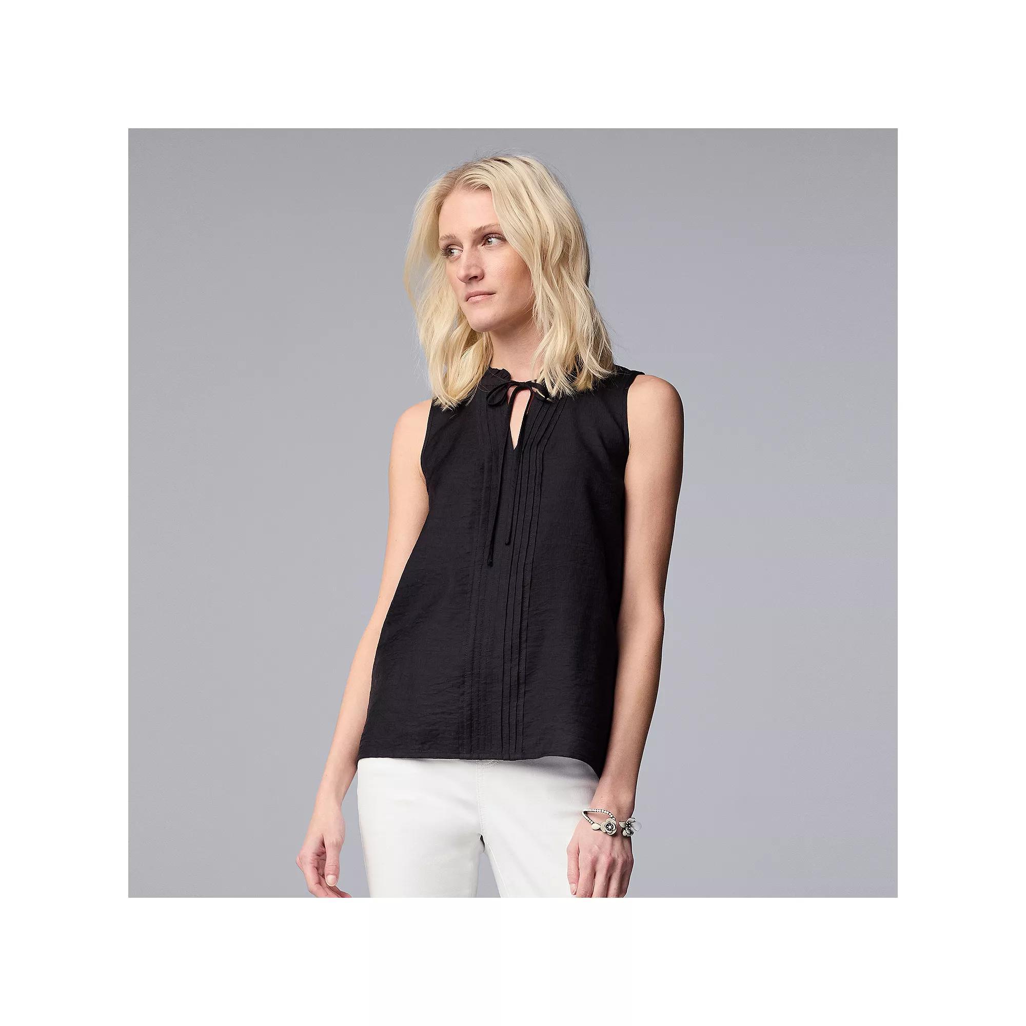 Women's Simply Vera Vera Wang Tie-Front Pintuck Sleeveless Shell Top, Size: XXL, Black Product Image