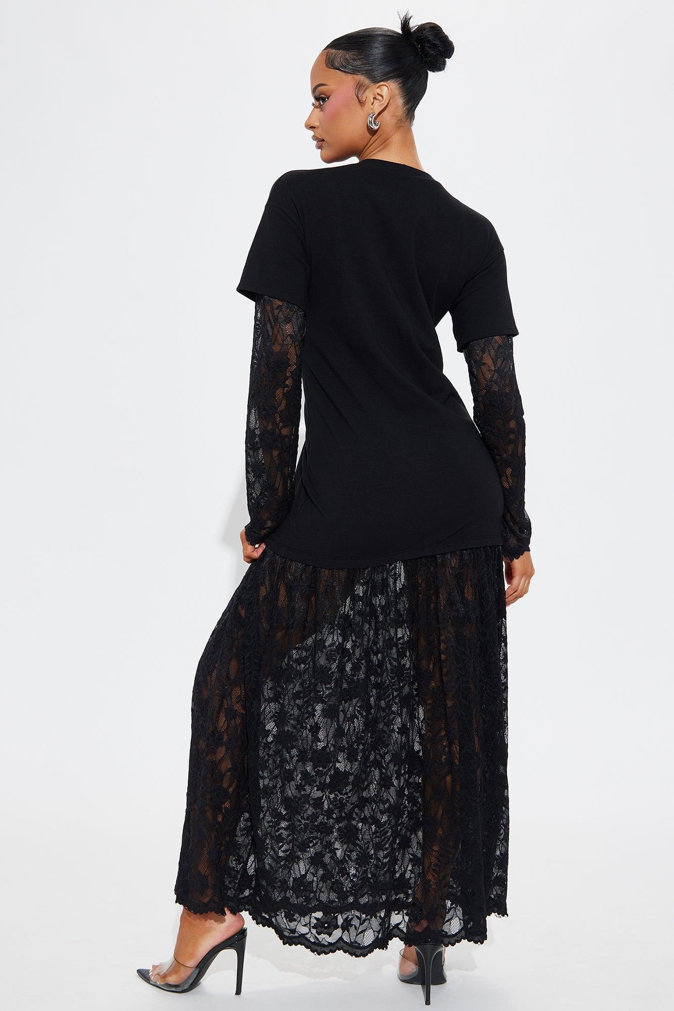 Kara T-Shirt Lace Maxi Dress - Black Product Image