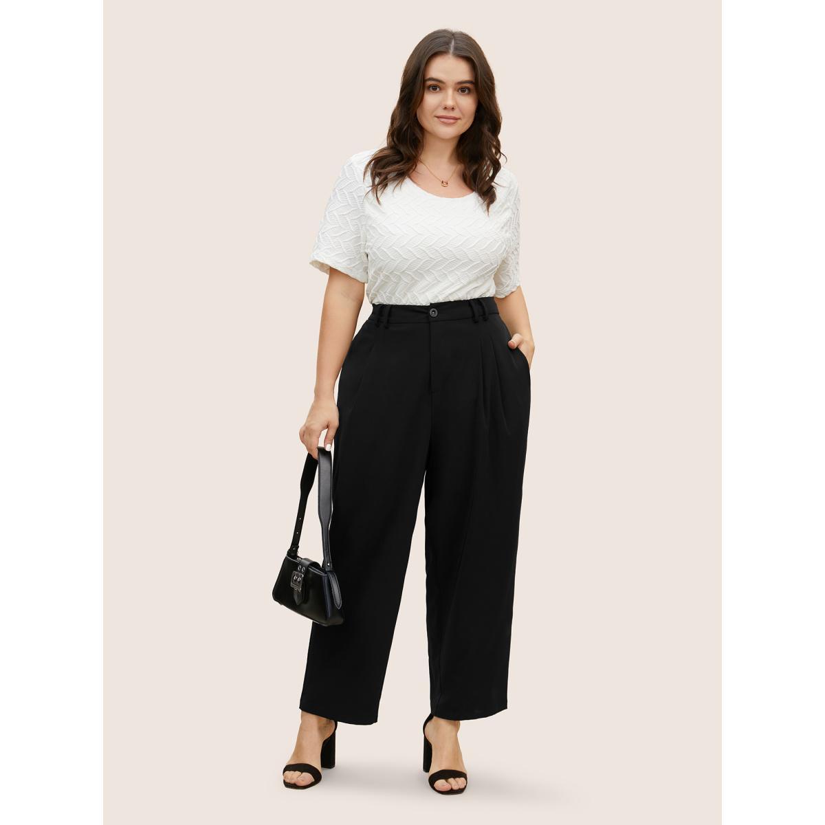 Plus Size High Rise Elastic Waist Straight Leg Pants Women Black At the Office Straight Leg High Rise Work Pants BloomChic 22-24/3X Product Image