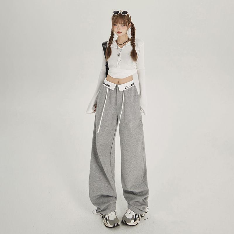 Low Waist Folded Waistline Loose-Fit Wide-Leg Sweatpants Product Image
