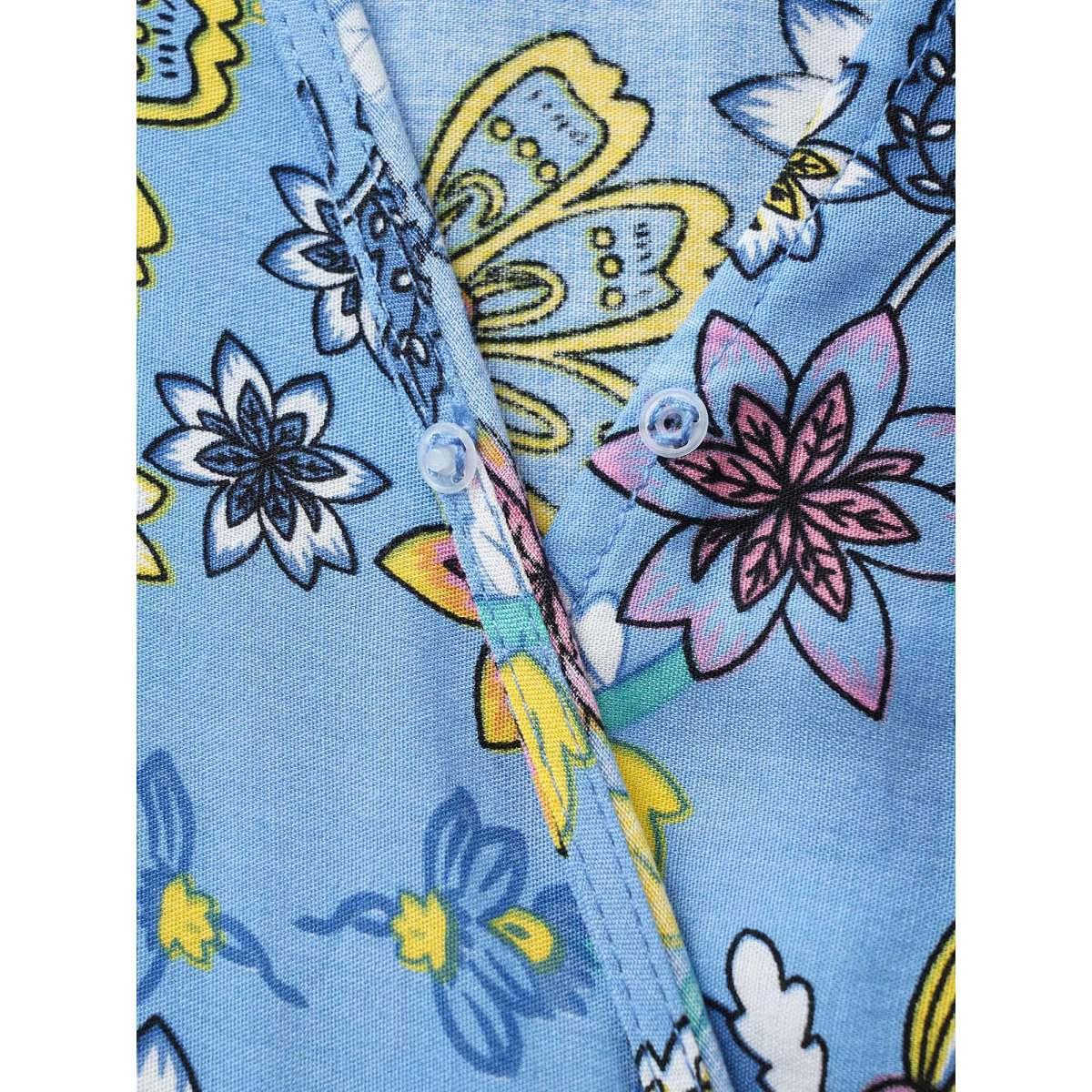 Plus Size Rayon Boho Print Overlap Collar Dress Mediumblue Women Resort Belted Overlap Collar Short sleeve Curvy BloomChic 22-24/3X Product Image