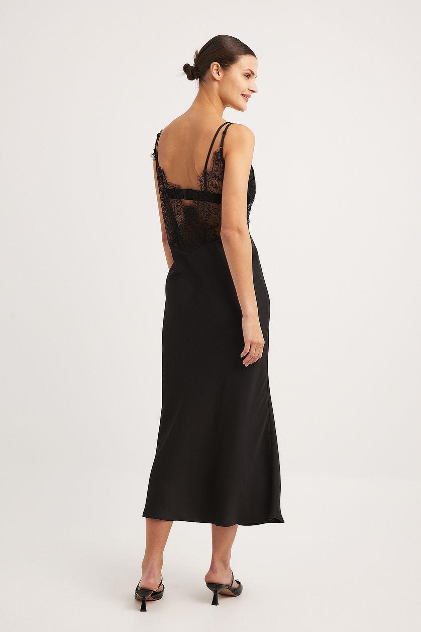 Satin Lace Detail Midi Dress Product Image