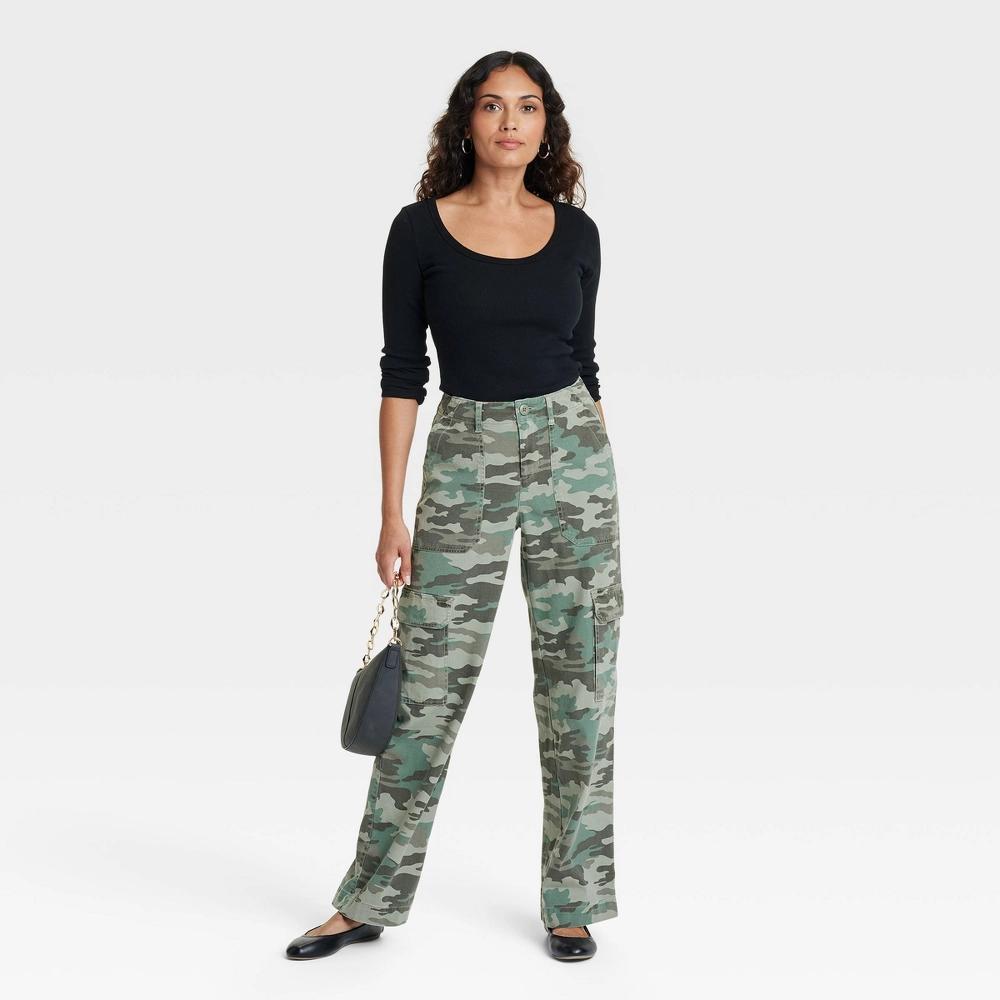 Womens Mid-Rise Utility Cargo Pants - Universal Thread Camo 0: Relaxed Fit, Twill, Stretch Product Image