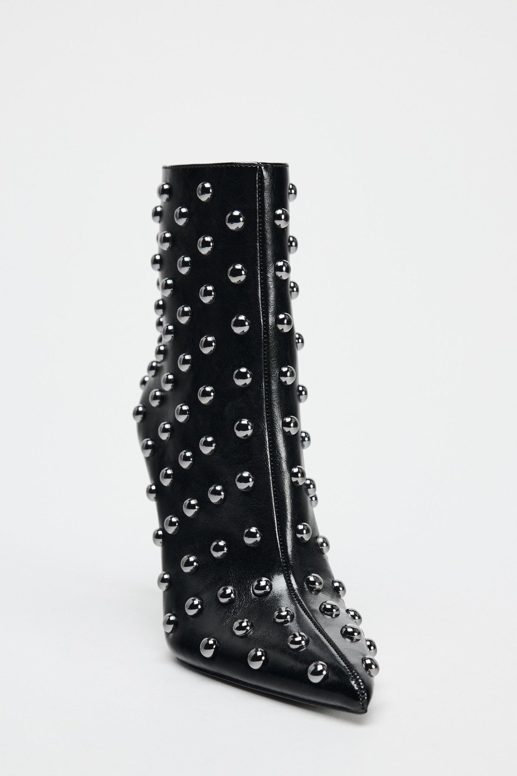 METAL APPLIQUÉ STILETTO HEELED ANKLE BOOTS Product Image