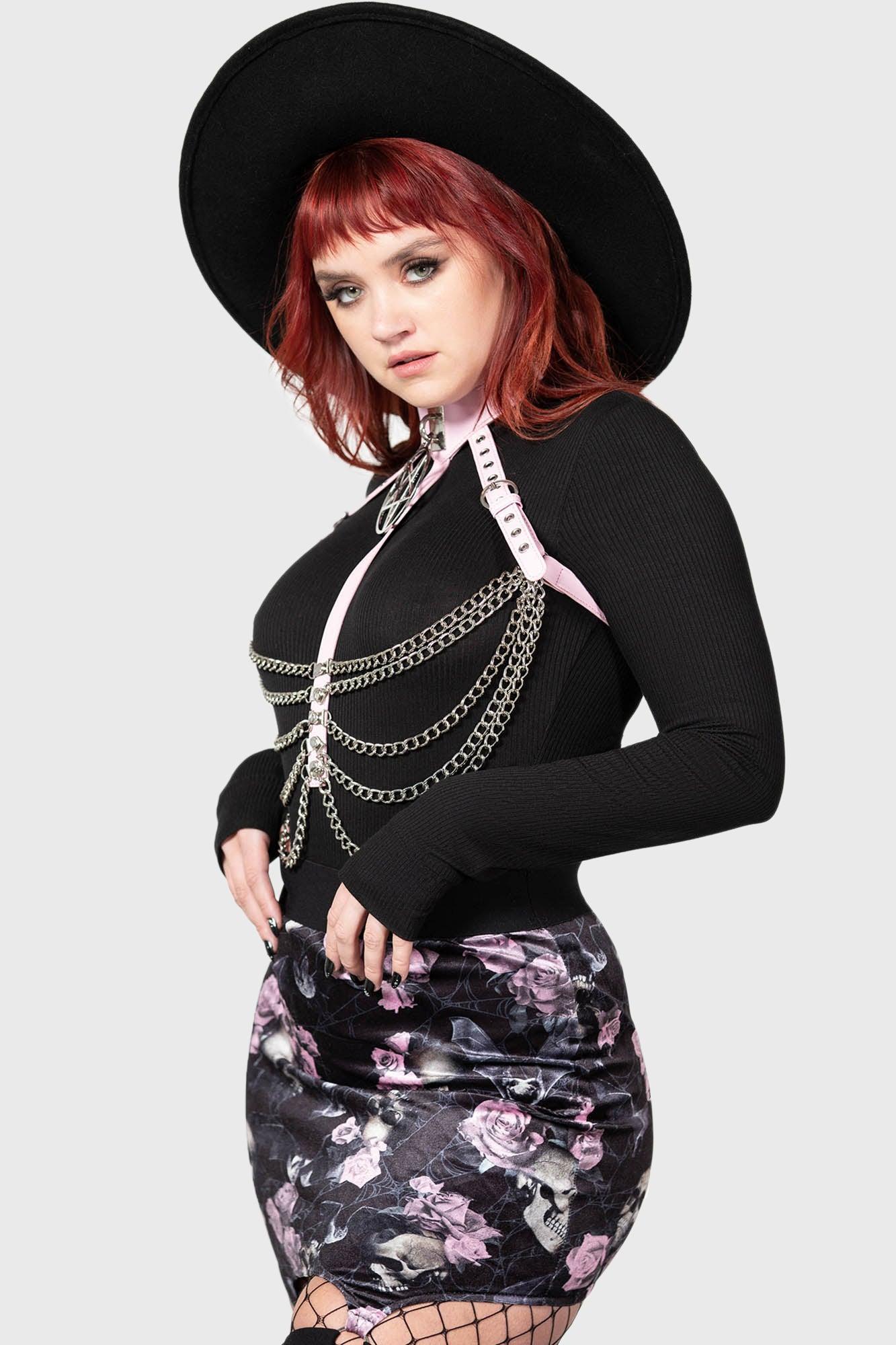 Cassandra Velvet Mini Skirt [BLACK/PINK] [PLUS] - Resurrect Female Product Image
