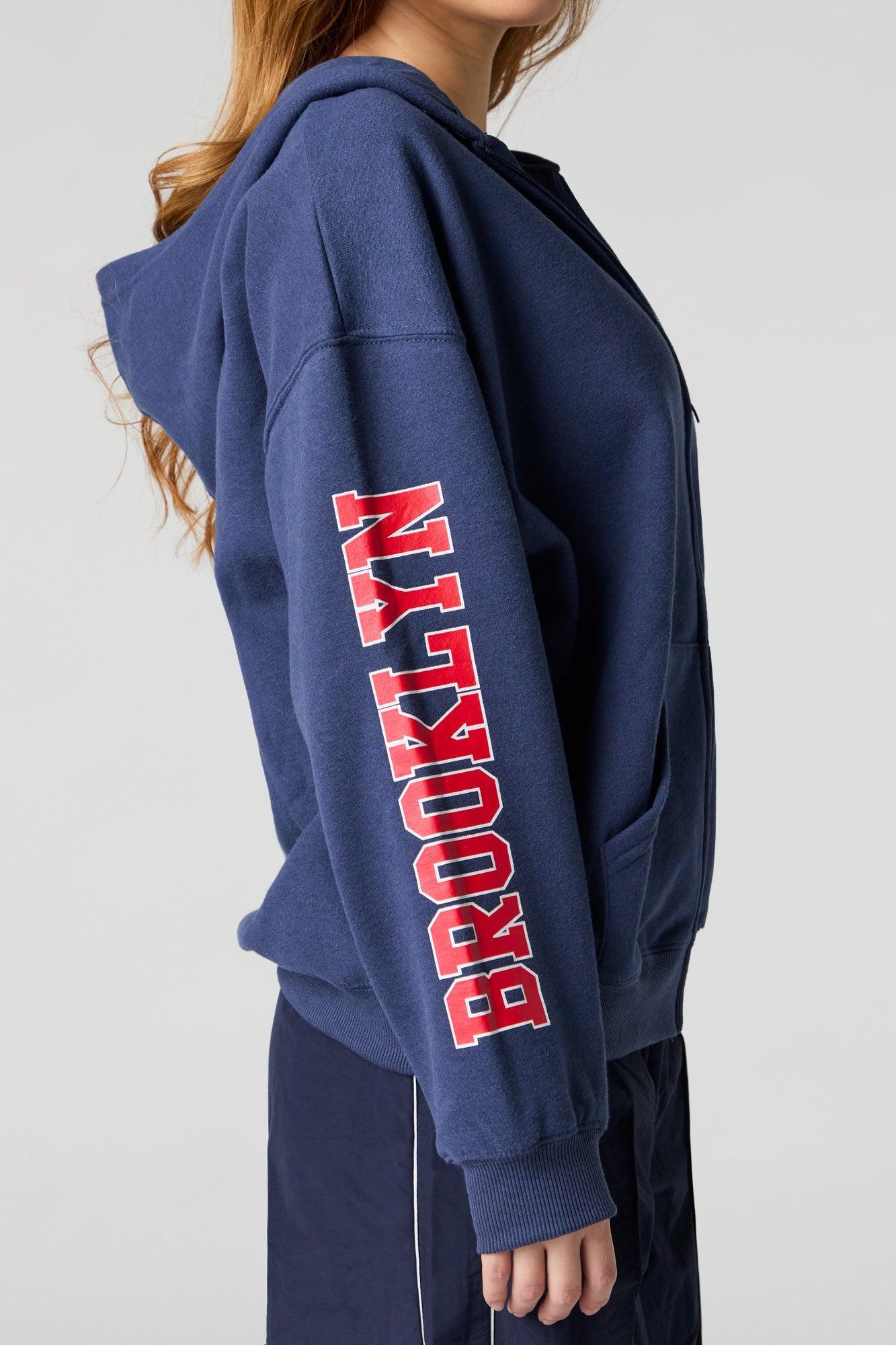 Oversized Printed Zip-Up Fleece Hoodie Female Product Image