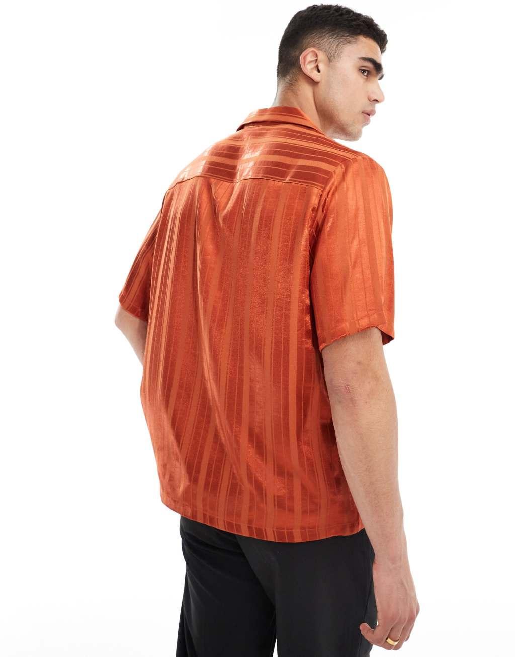 ASOS DESIGN short sleeve relaxed shirt in orange jacquard Product Image