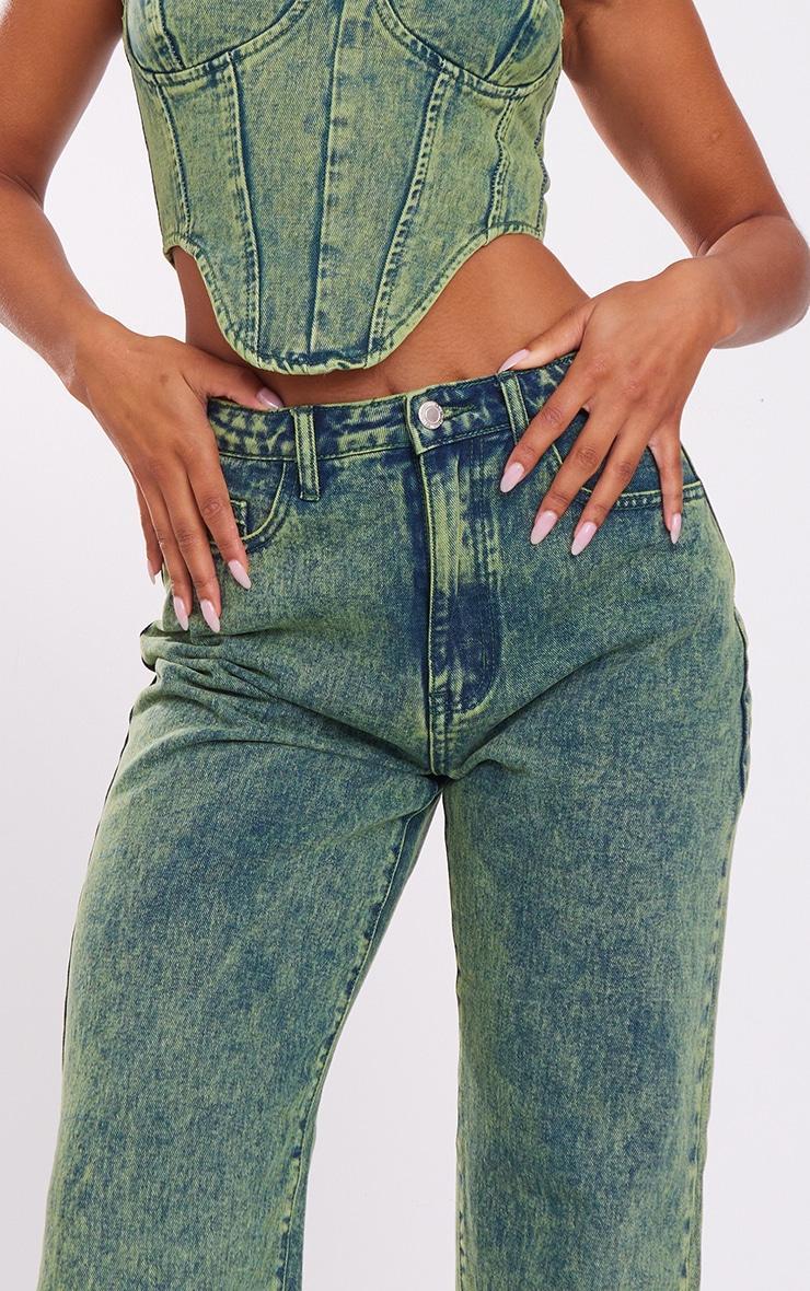 Green Tint Vintage Wash Mid Rise Wide Leg Jeans Product Image