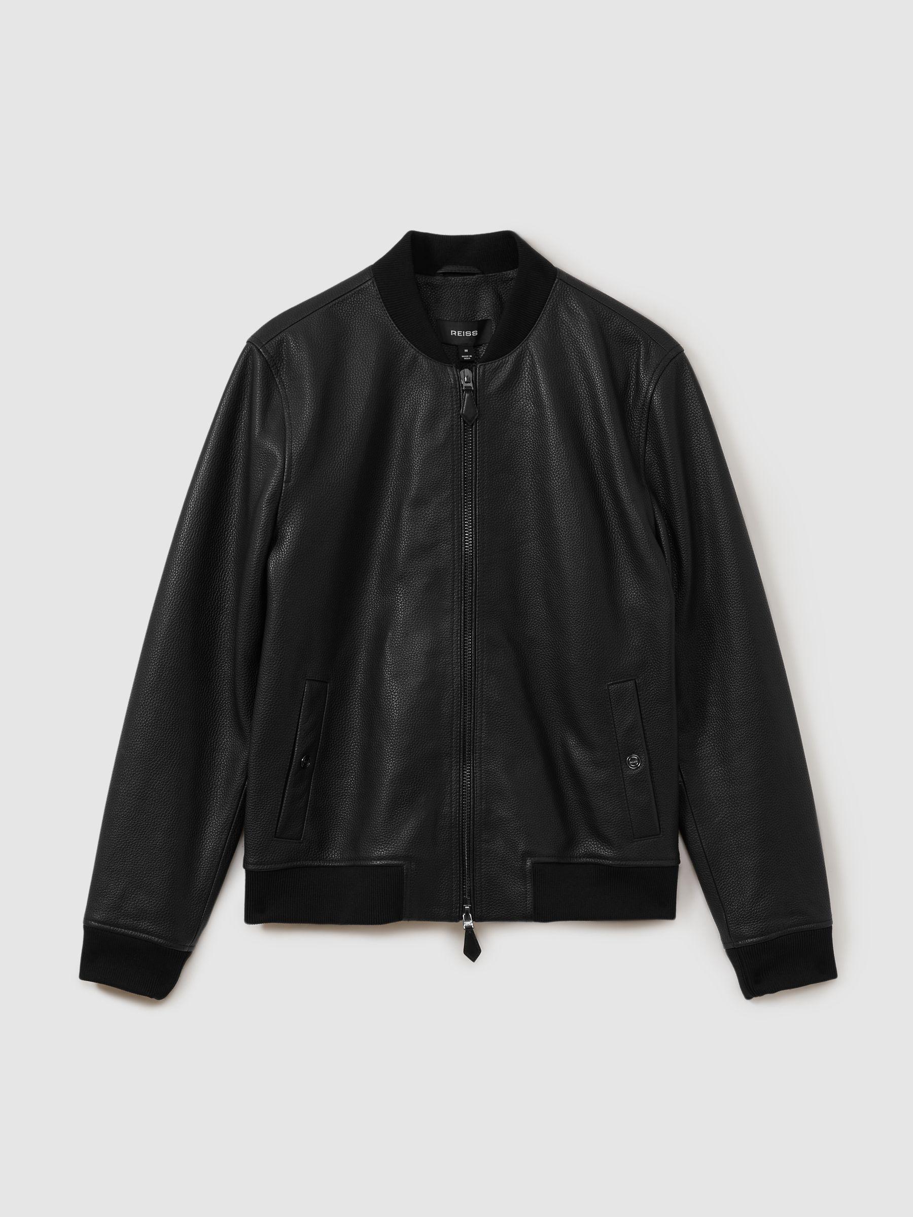 Cast Black Grained Leather Bomber Jacket Product Image