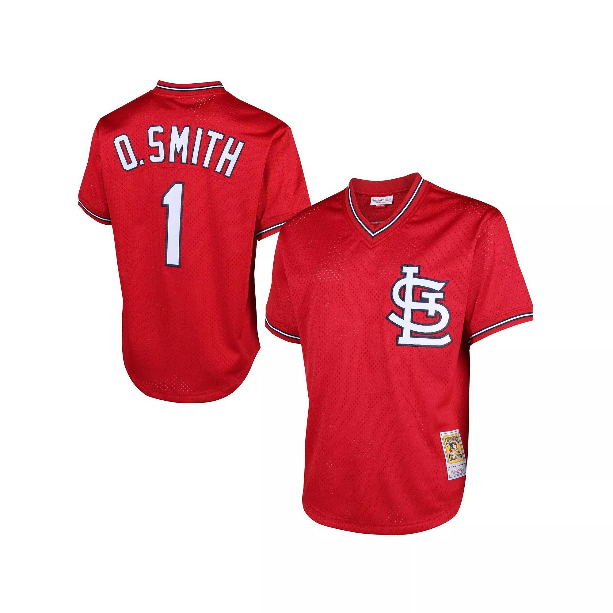 Men's Mitchell & Ness Ozzie Smith Red St. Louis Cardinals Cooperstown Mesh Batting Practice Jersey, Size: Large Product Image