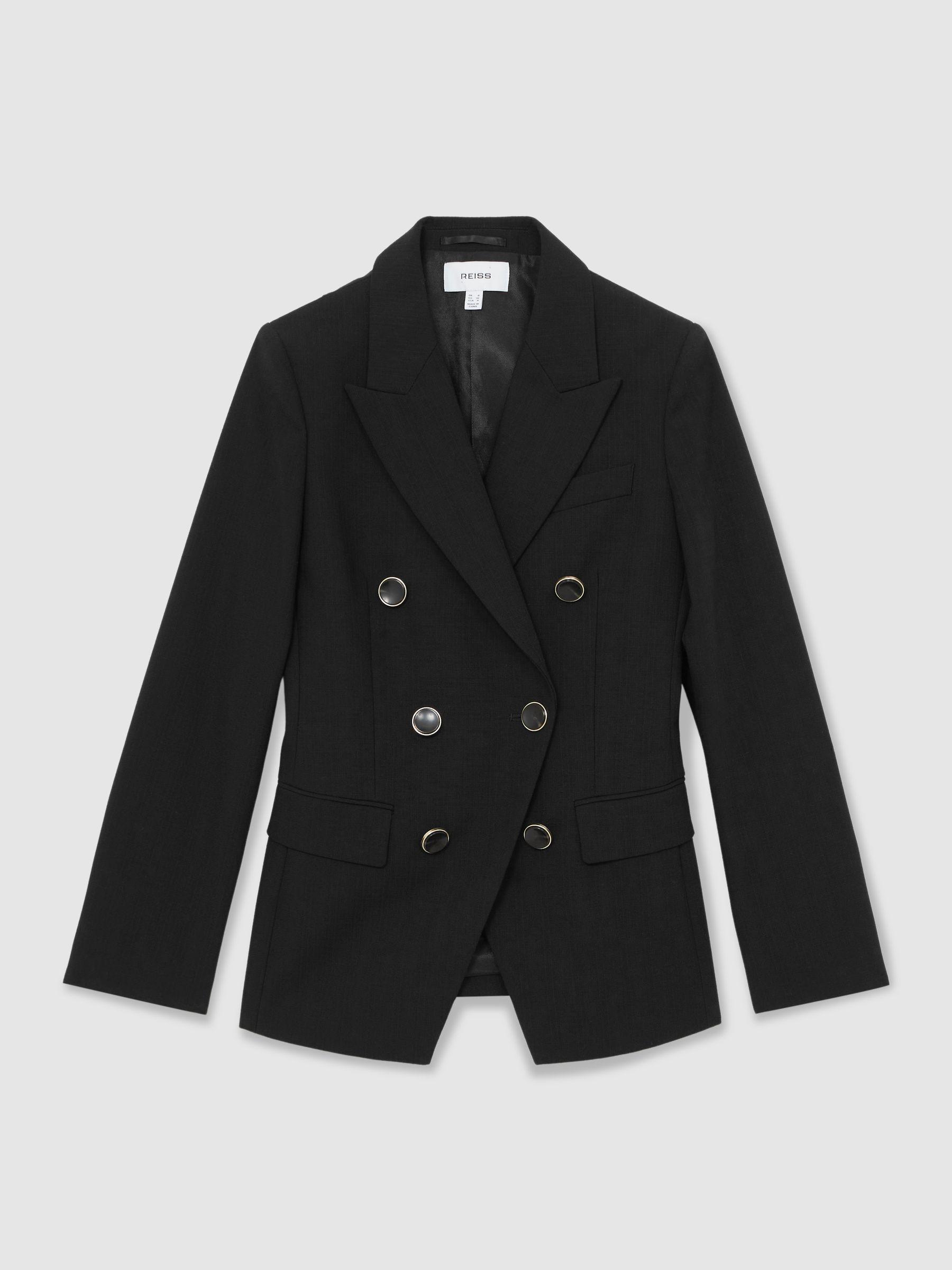 Petite Wool-Blend Double-Breasted Blazer in Black Product Image