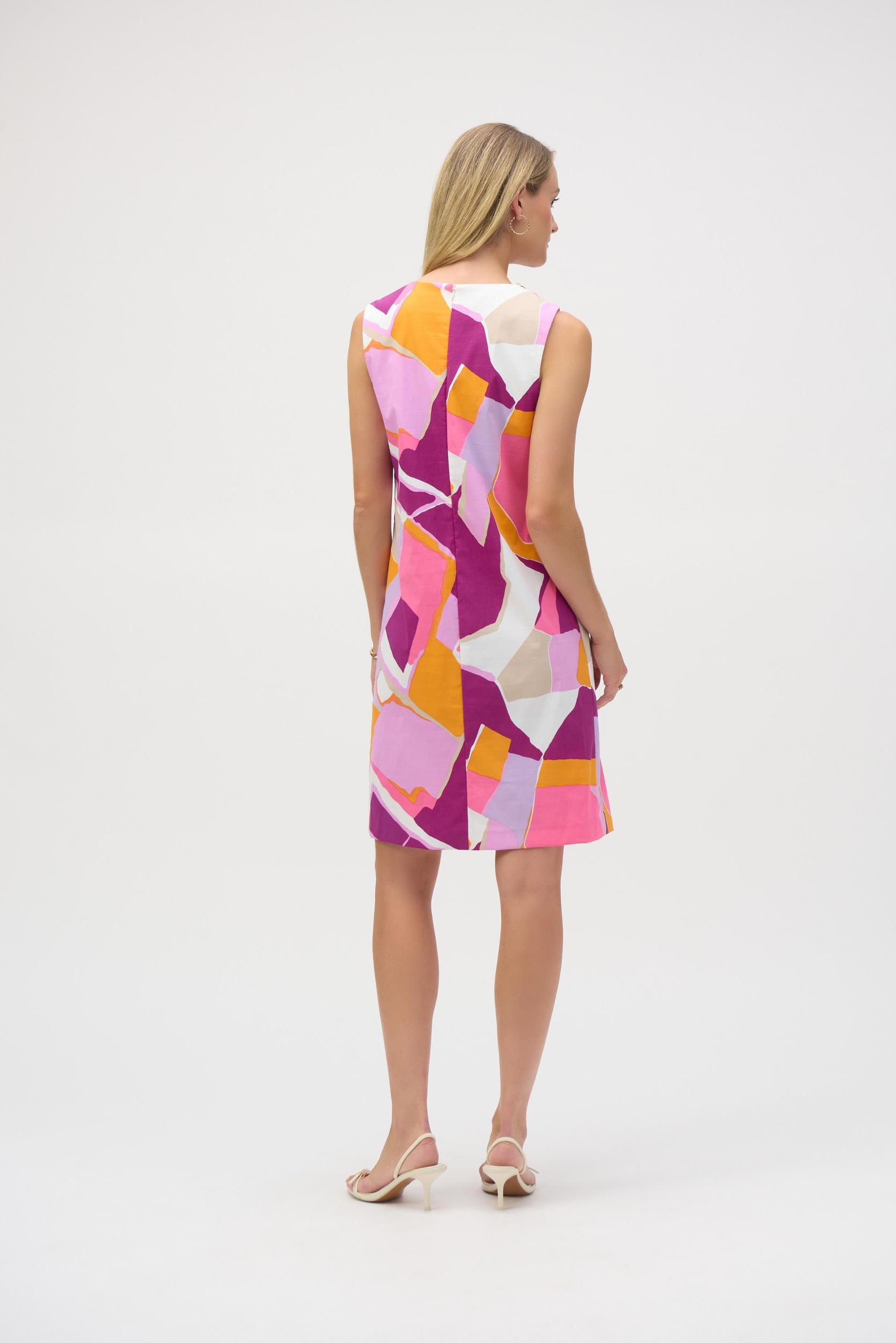 Poplin Abstract Print Trapeze Dress- Vanilla/Multi Product Image