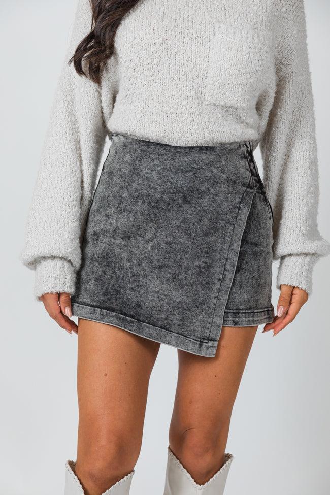 My Favorite Black Acid Wash Denim Skort Product Image