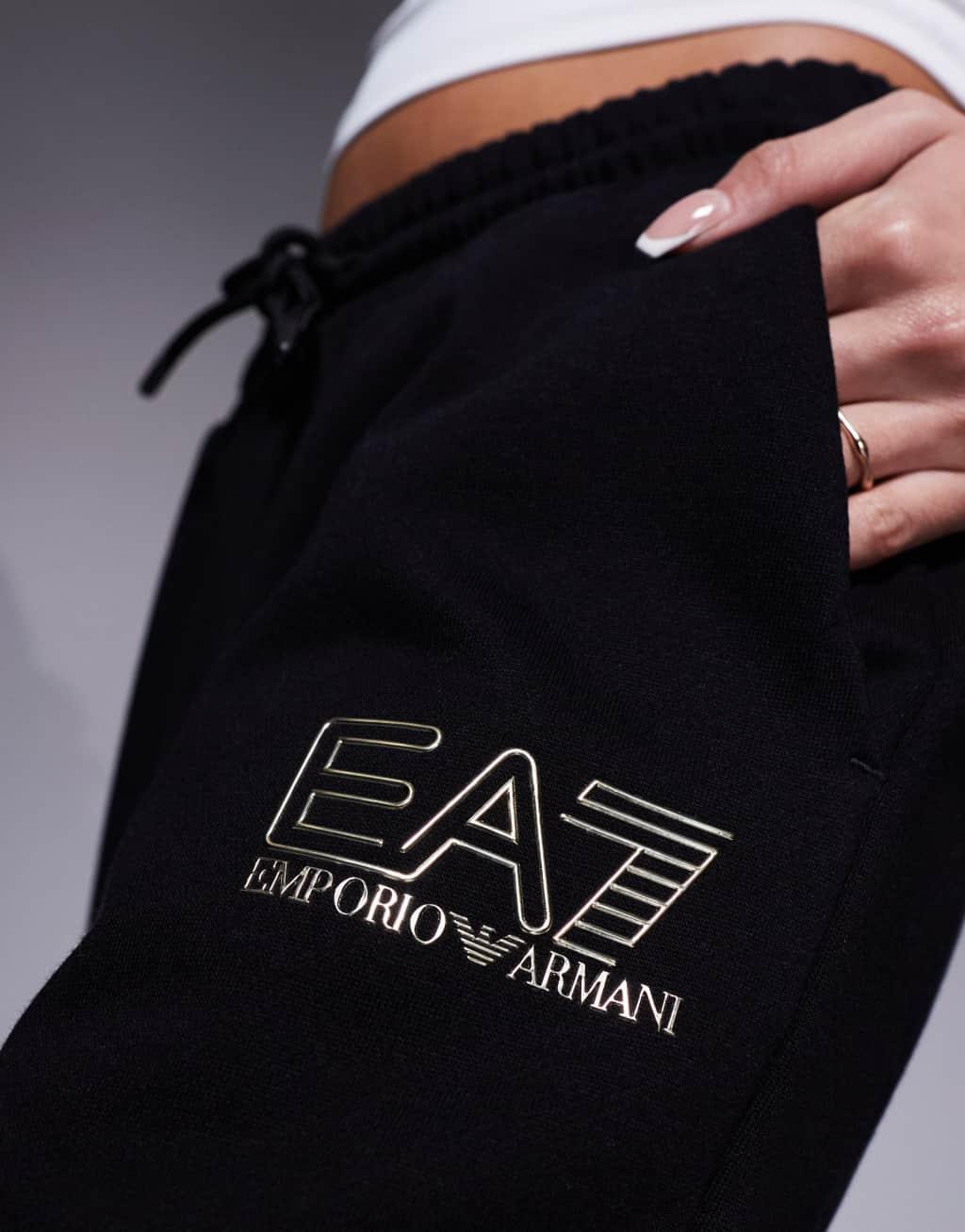 Armani EA7 gold logo sweatpants in black - part of a set Product Image