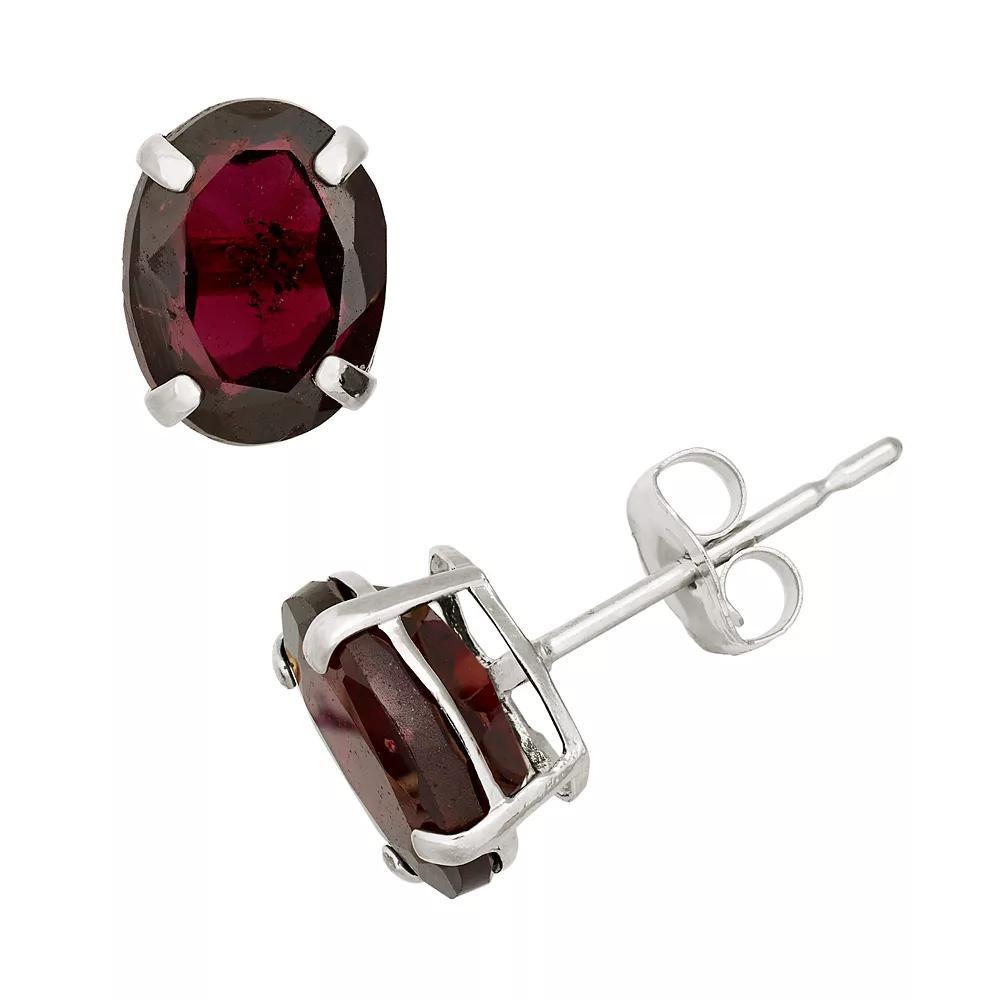 Designs by Gioelli Garnet 10k White Gold Oval Stud Earrings, Women's, Red Product Image