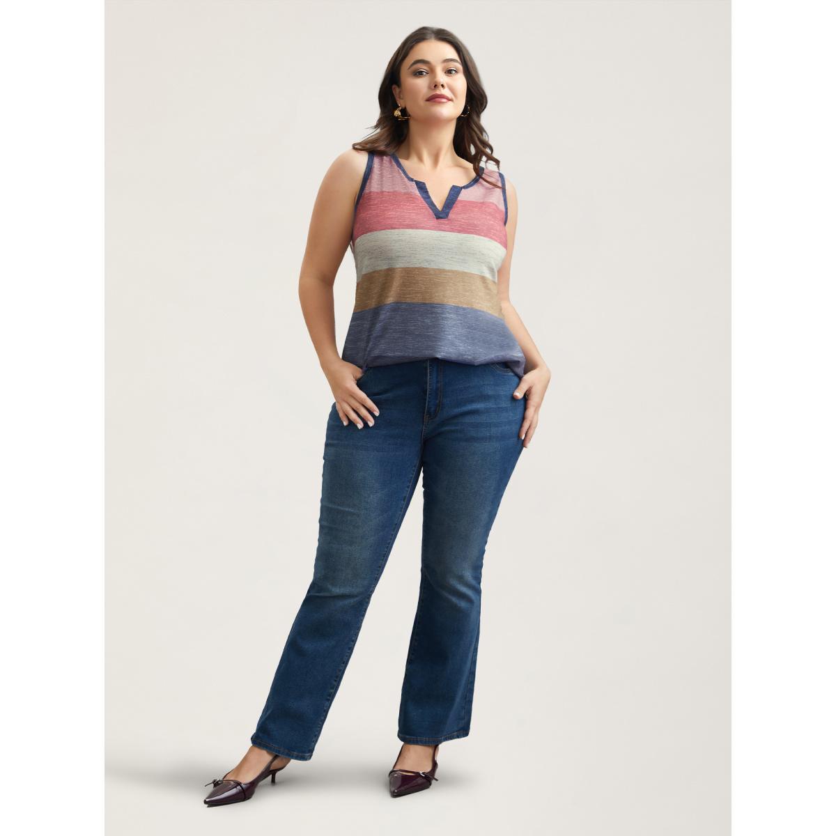 Plus Size Multi-Color Stripes Off-Sleeves Vest Women Multicolor Elegant Contrast Notched collar Everyday Tank Tops Camis BloomChic 18-20/2X Product Image