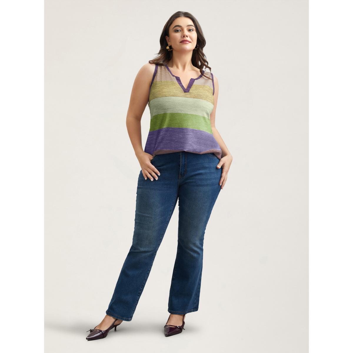Plus Size Multi-Color Stripes Off-Sleeves Vest Women Indigo Elegant Contrast Notched collar Everyday Tank Tops Camis BloomChic 28/5X Product Image