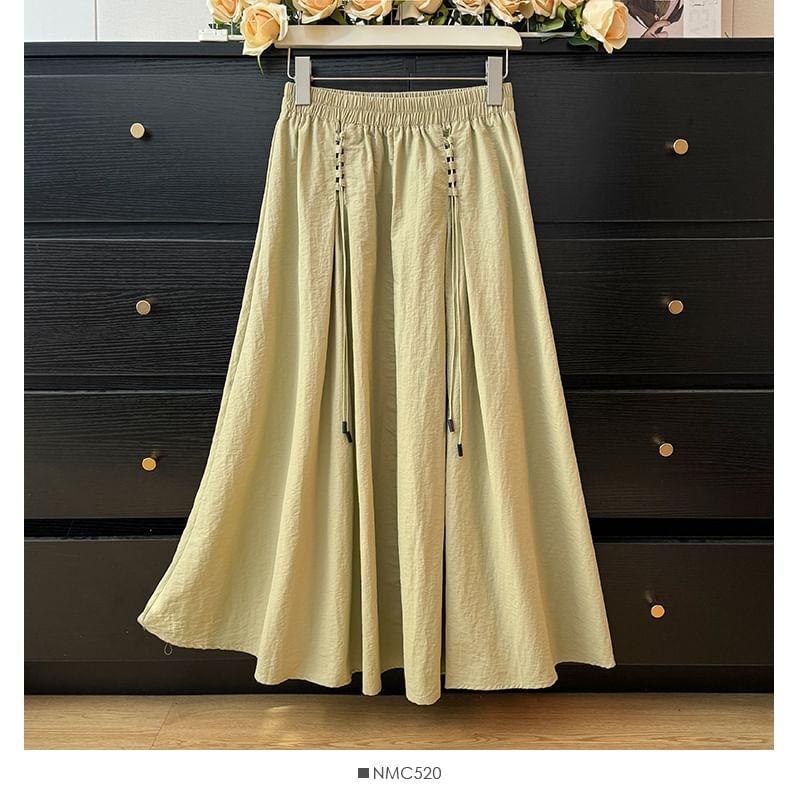 High-Waist A-Line Midi Skirt Product Image