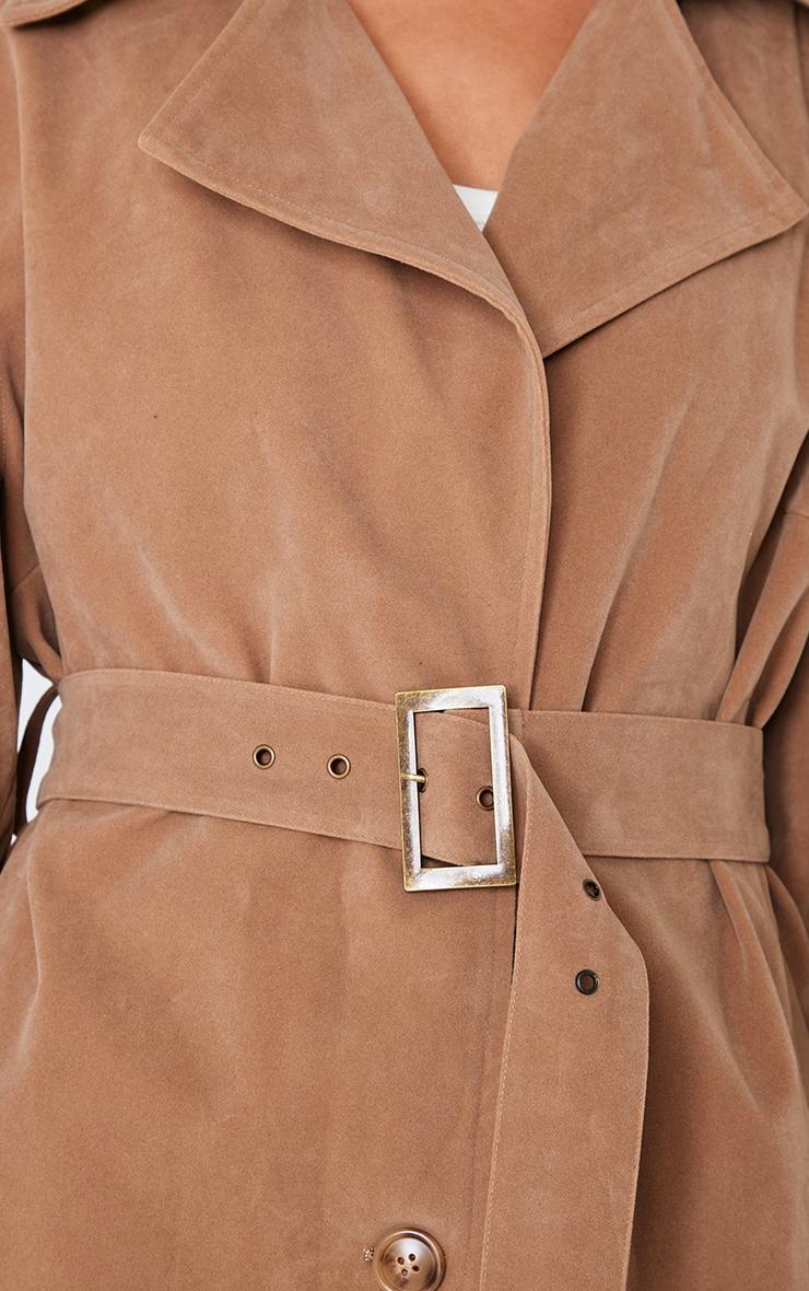 Tan Faux Suede Buckle Belt Trench Coat Product Image