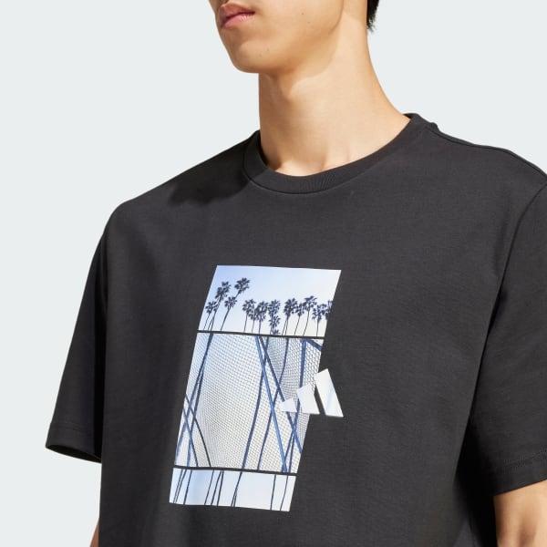 adidas Lens Elevated Graphic Tee Olive Strata M Mens Product Image