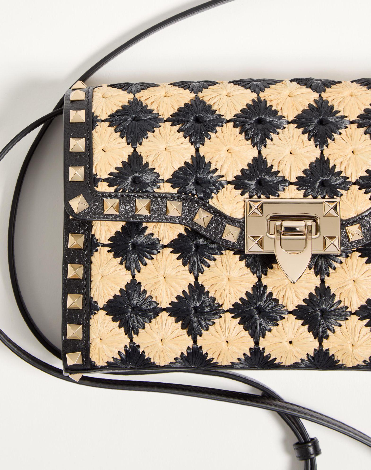 Valentino Garavani Rockstud Small Shoulder Bag In Embroidered Raffia Product Image