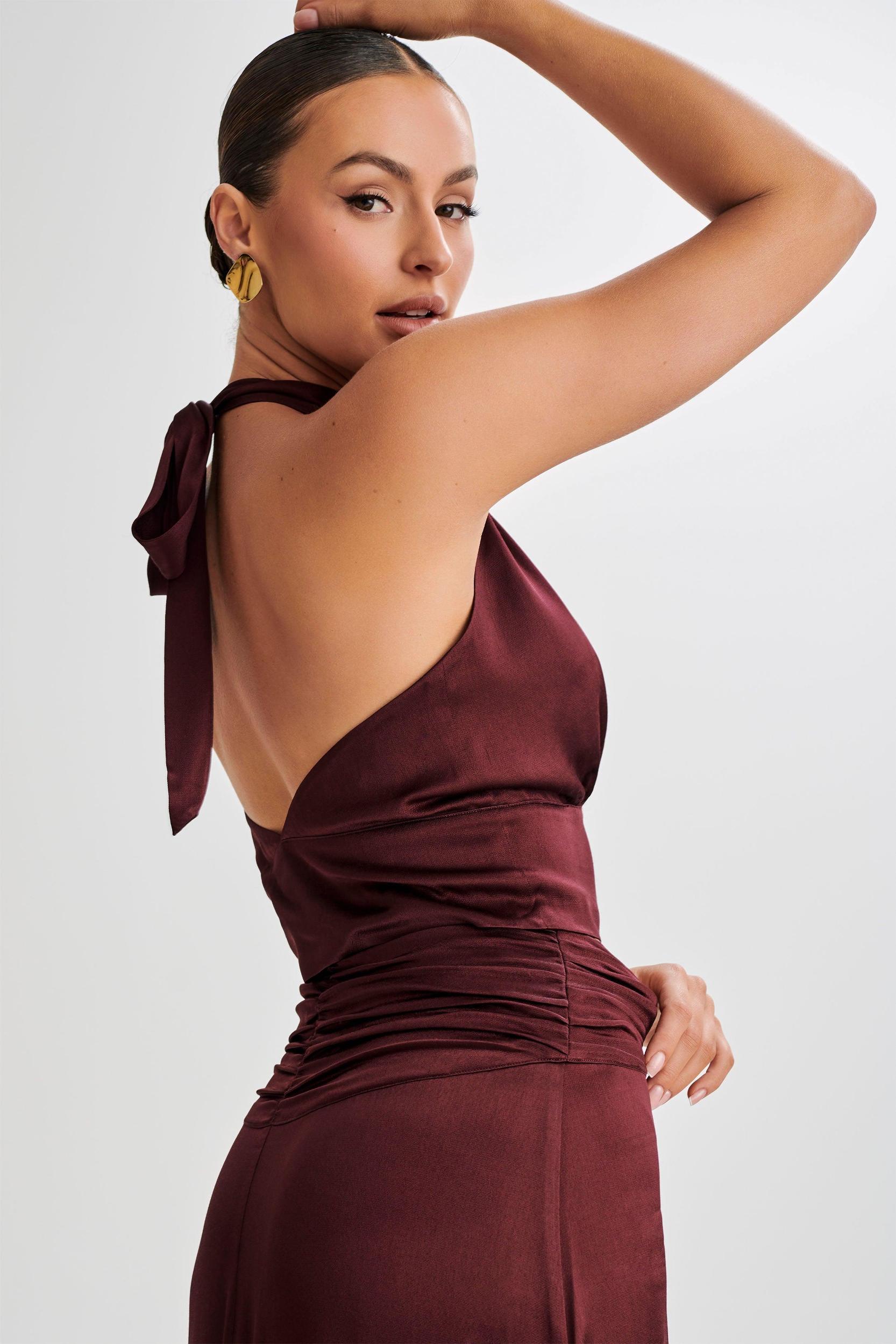 Clara Satin Halter Top - Plum Product Image