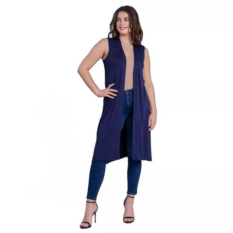 Womens 24Seven Comfort Apparel Sleeveless Long Cardigan Vest with Side Slit Product Image