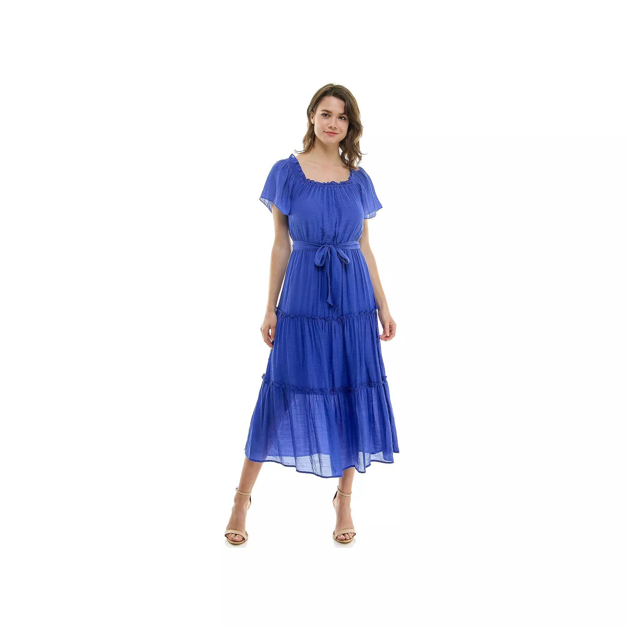 Women's Luxology Short Sleeve Belted Maxi Dress, Size: Large, Citron Product Image