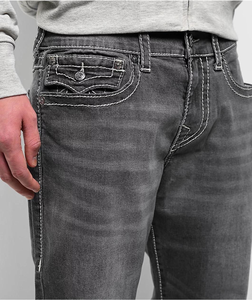 True Religion Ricky Big T Flap Grail Grey Wash Straight Leg Jeans Product Image