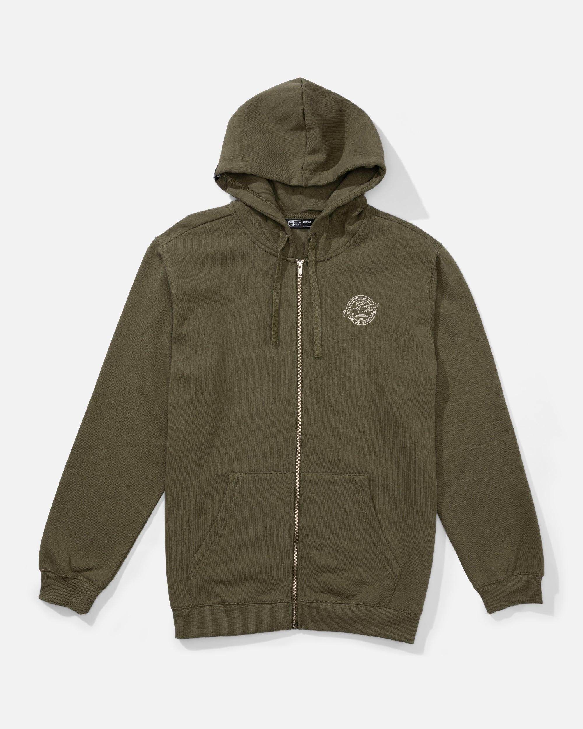 Skewed Zip Fleece Hoodie - Dusty Olive Male Product Image