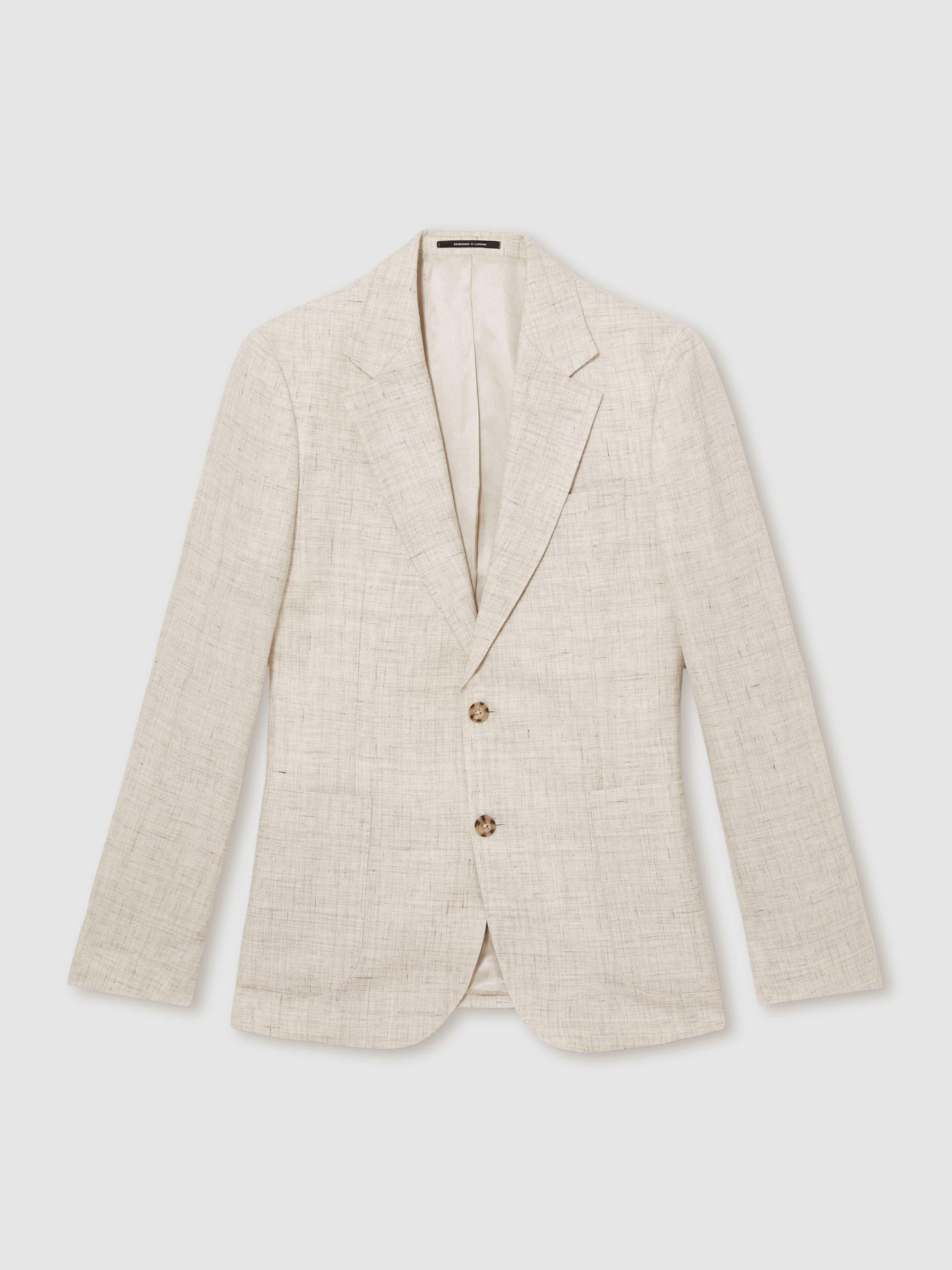 Slim-Fit Pinstripe Suit Trousers in Oatmeal/White Product Image