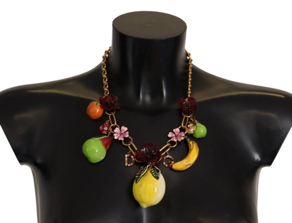 DOLCE & GABBANA Gold Brass Sicily Fruits Roses Statement Necklace Product Image