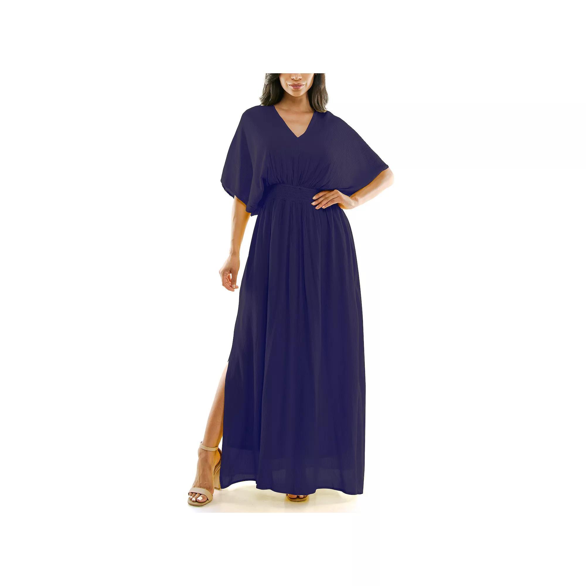 Women's Nina Leonard Smocked Maxi Dress, Size: Large, Bright Green Product Image