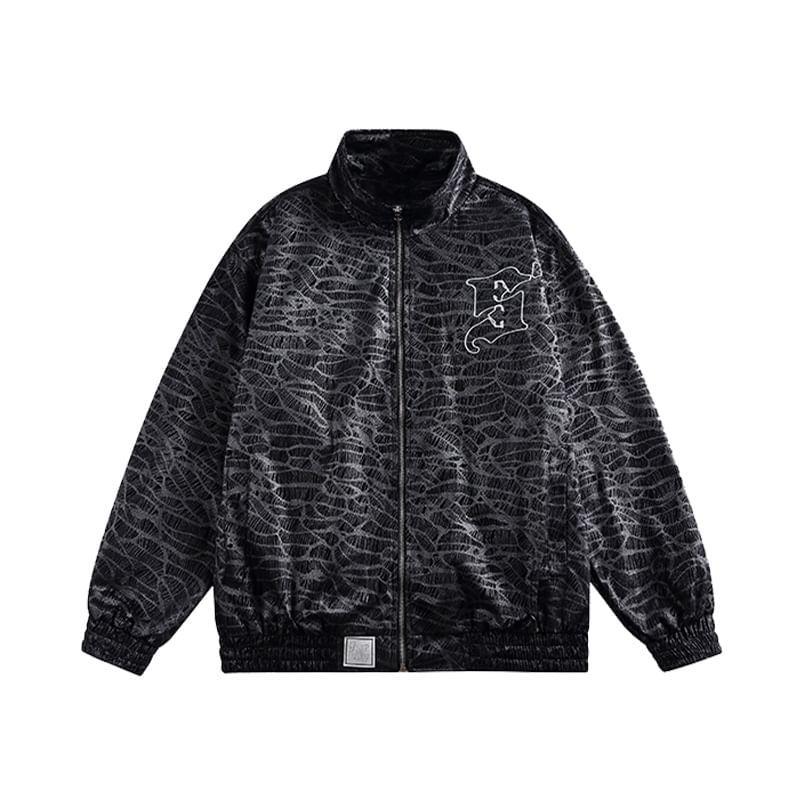 Stand Collar Lettering Zip Up Bomber Jacket Product Image