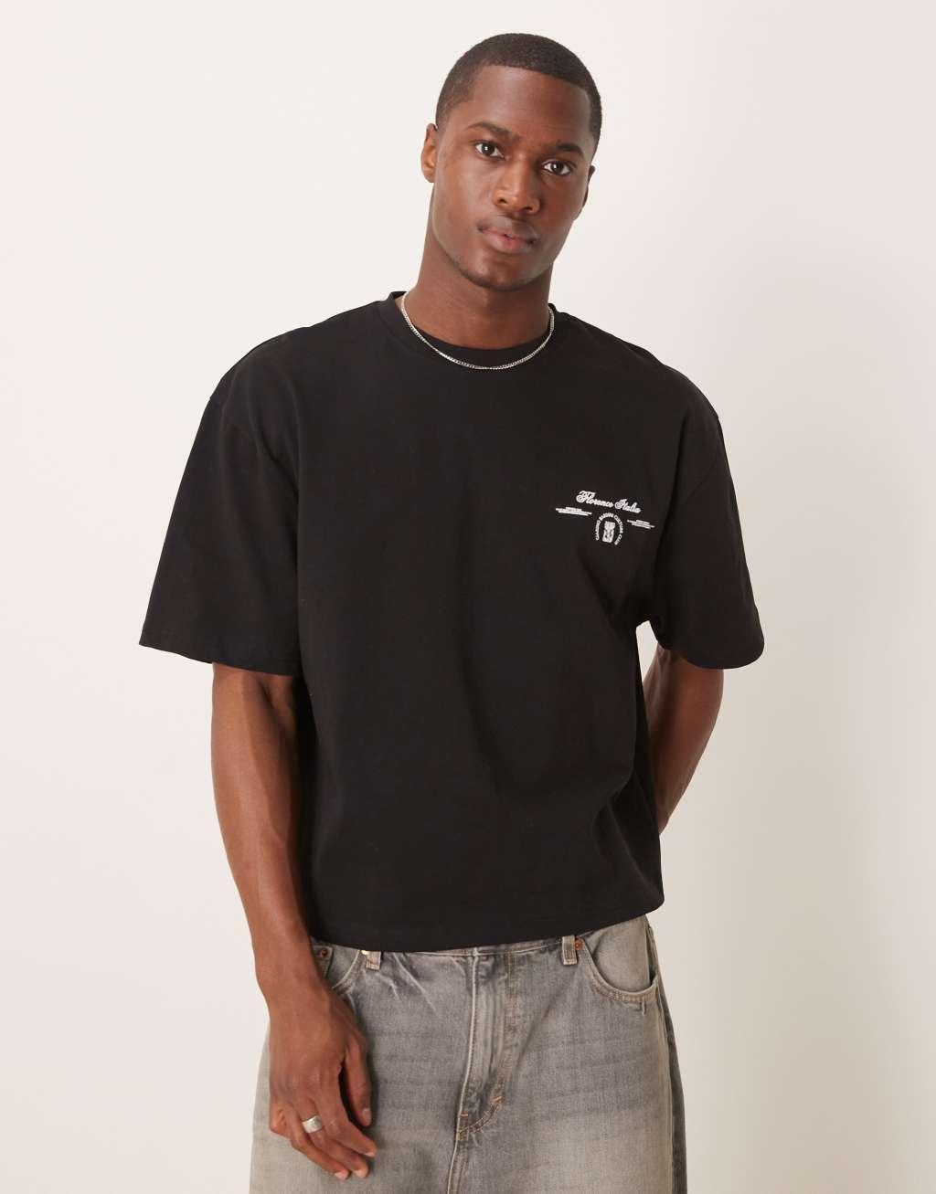 ASOS DESIGN boxy oversized heavyweight T-shirt with print in black Product Image