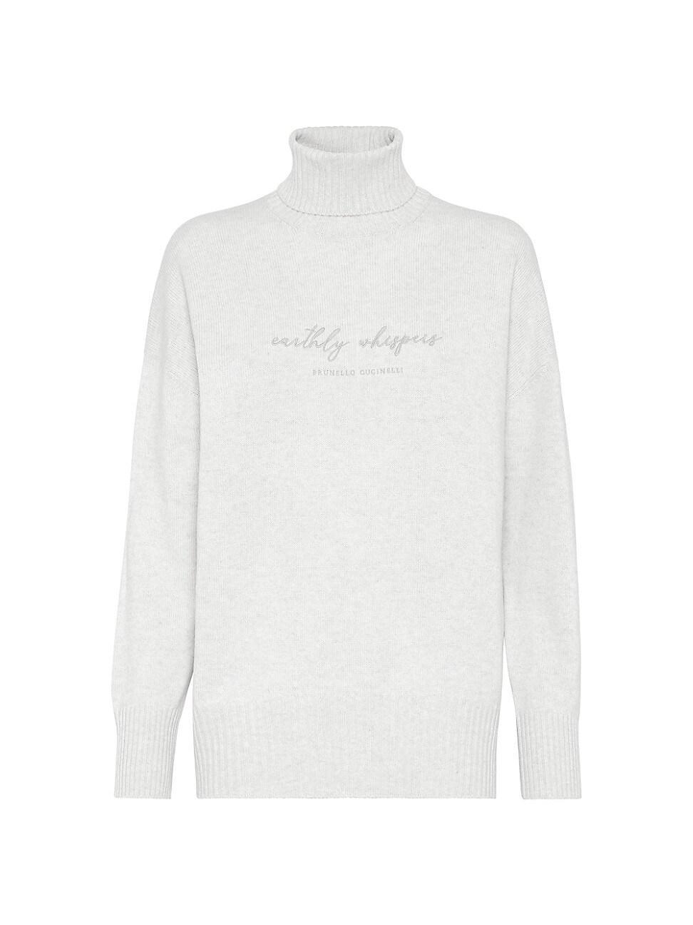 Womens Cashmere and Silk Turtleneck Sweater with Embroidery Product Image
