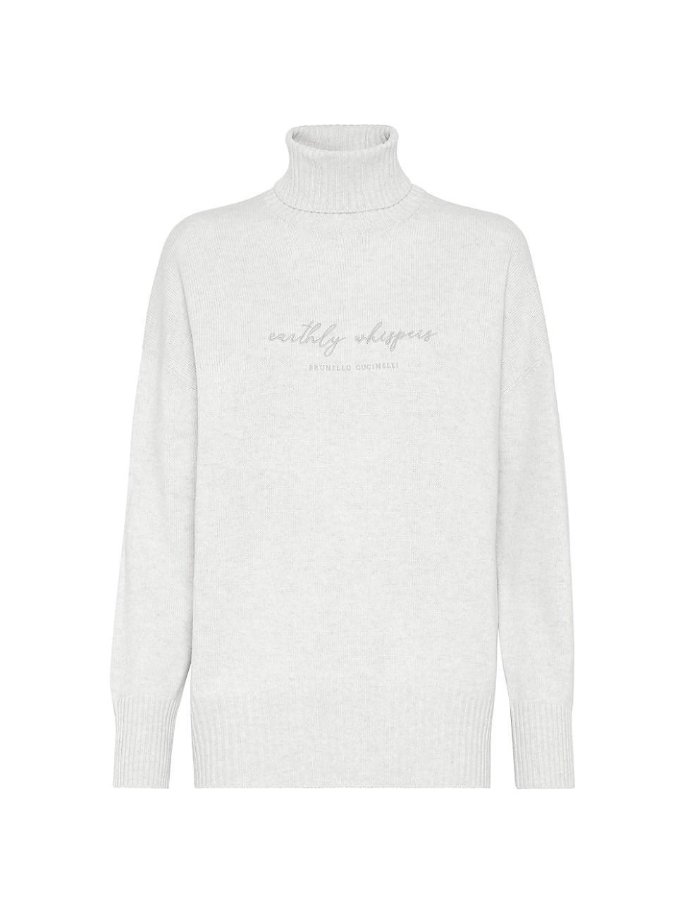 Womens Cashmere and Silk Turtleneck Sweater with Embroidery Product Image