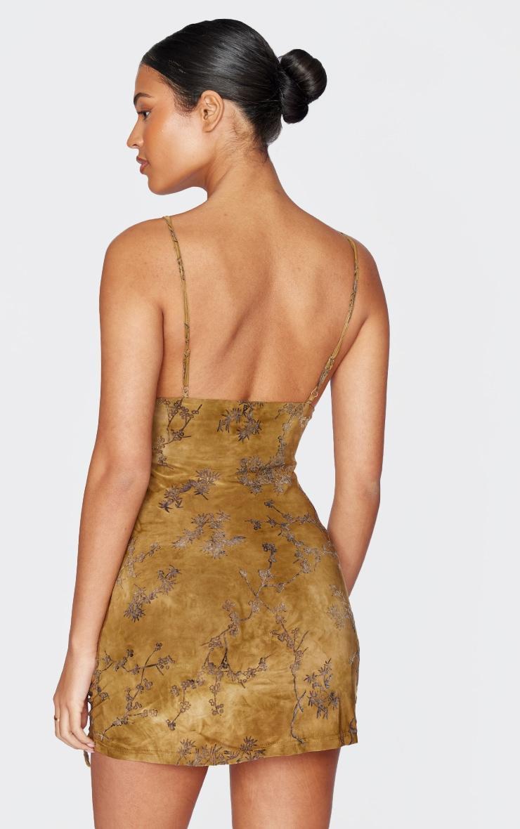 Tall Green Devore Lace Up Detail Mini Dress Product Image