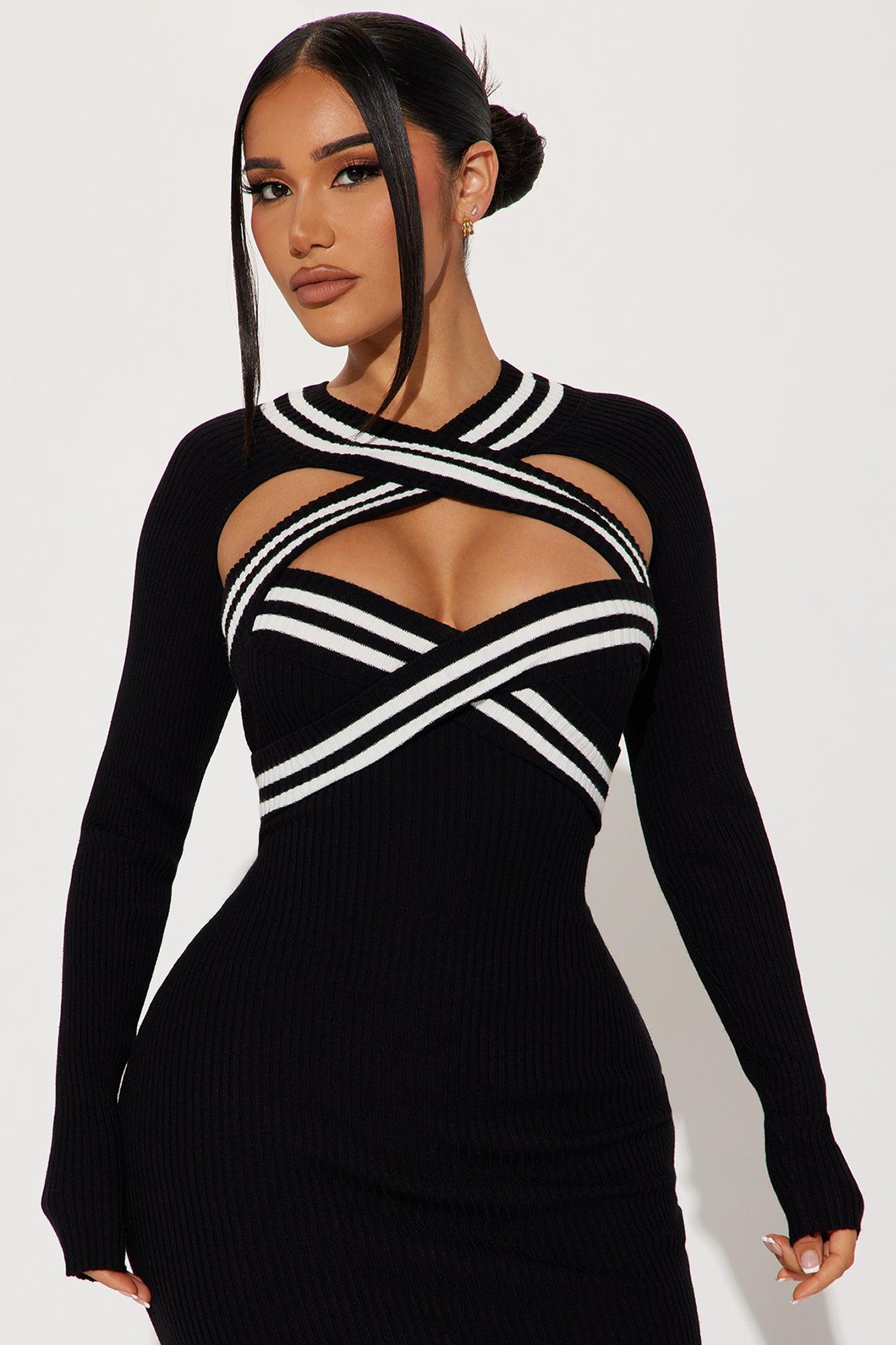 Ella Sweater Midi Dress - Black/White Product Image